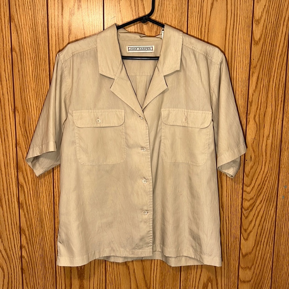 🔥Joan Harper Cream Lightweight Button Down Short Sleeve / Womens Size 12